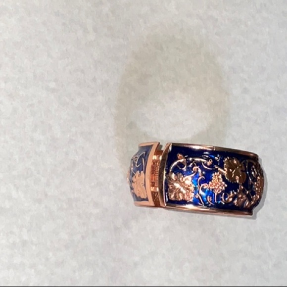 Signed Copper Tone and Blue Enamel Clamp Close Bracelet Grapes Motif - Picture 2 of 13